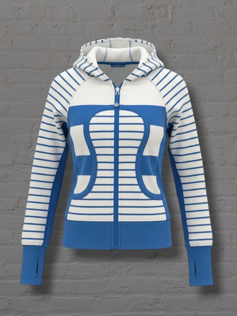 Lululemon Large Front Logo Hooded Jacket White Blue 2